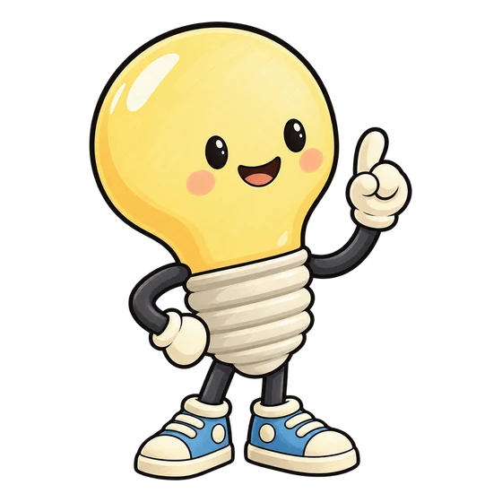 A painted lightbulb character with an idea