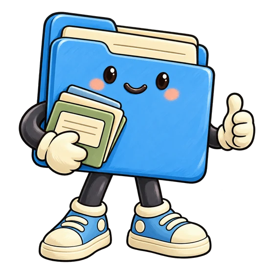 Outlined folder character holding project cards